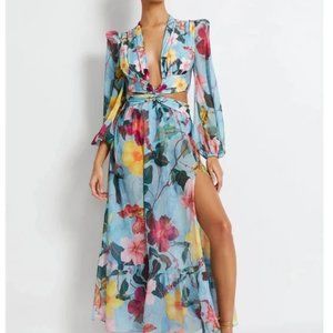 PatBo Hibiscus Cut Out Maxi Dress Blue Size Medium